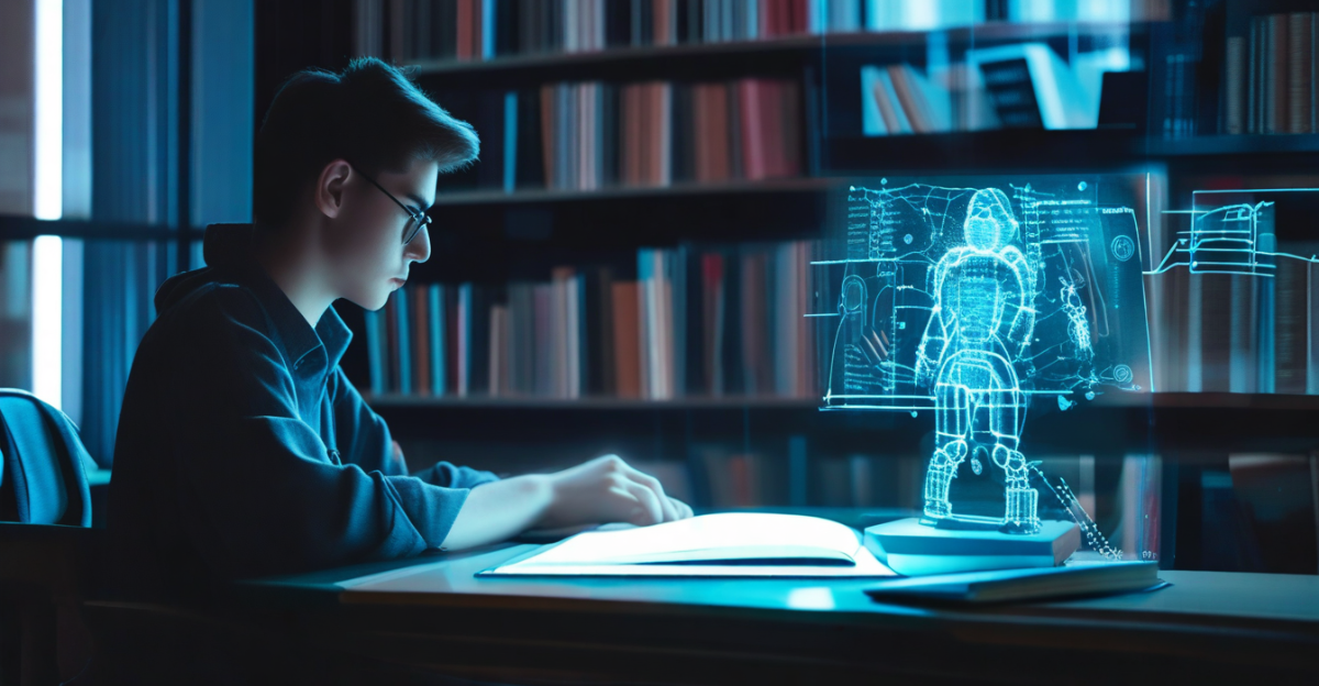 Student using AI tools on laptop for research and writing