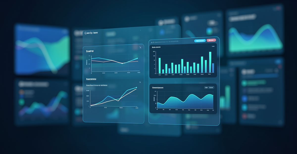 A professional using AI-powered data analysis on a laptop with colorful charts