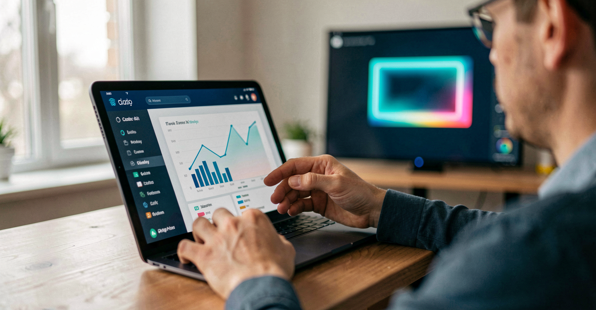 Small business owner using laptop to manage automated marketing tasks