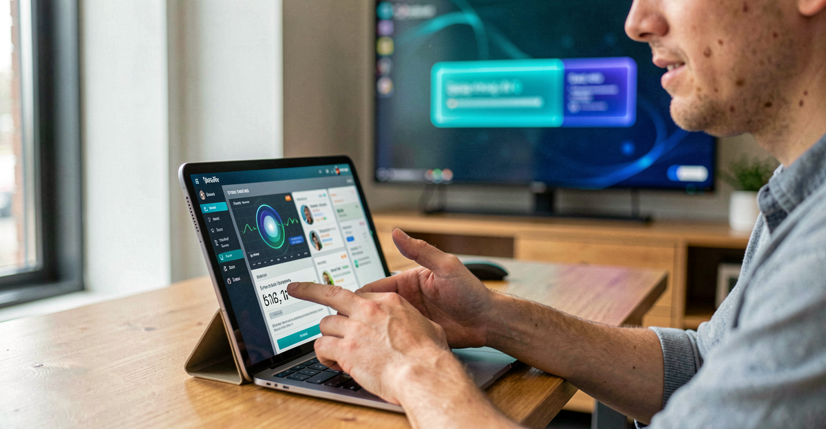 Modern small business owner using smart automation tools